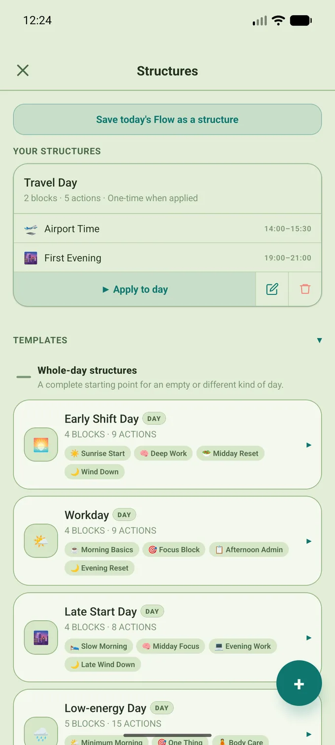 A saved day structure ready to apply to another date
