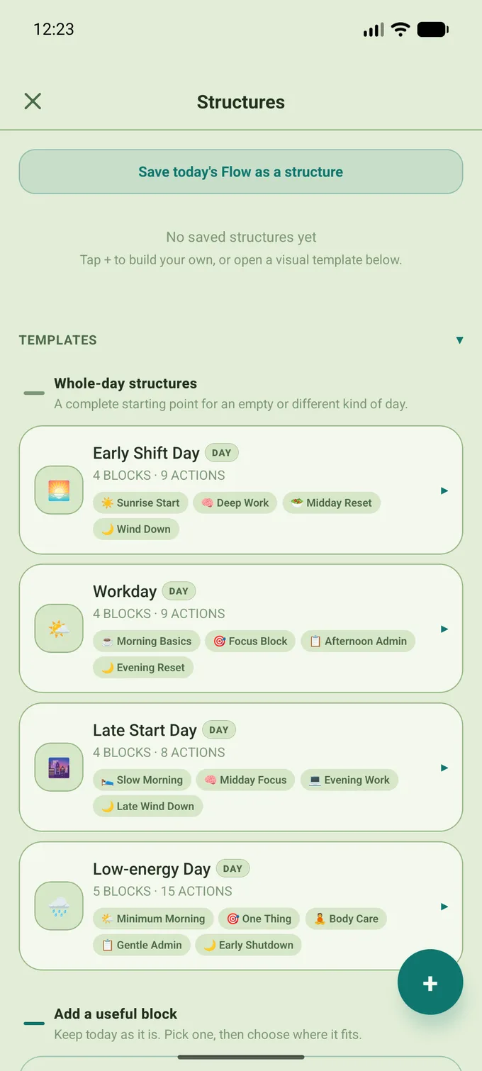 Kronoflow’s template library with whole-day structures