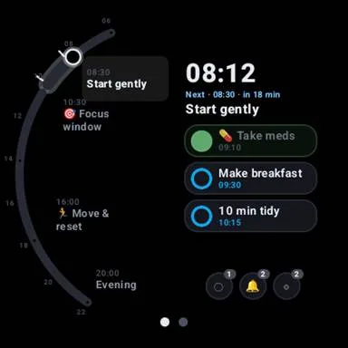 The watch showing a large clock when no block is running