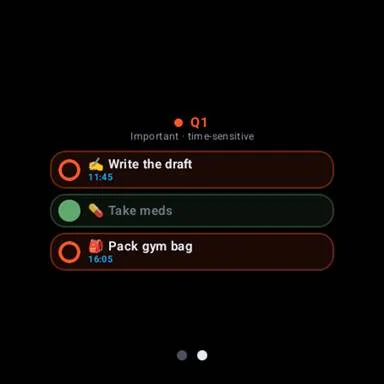 One quadrant open with its items listed